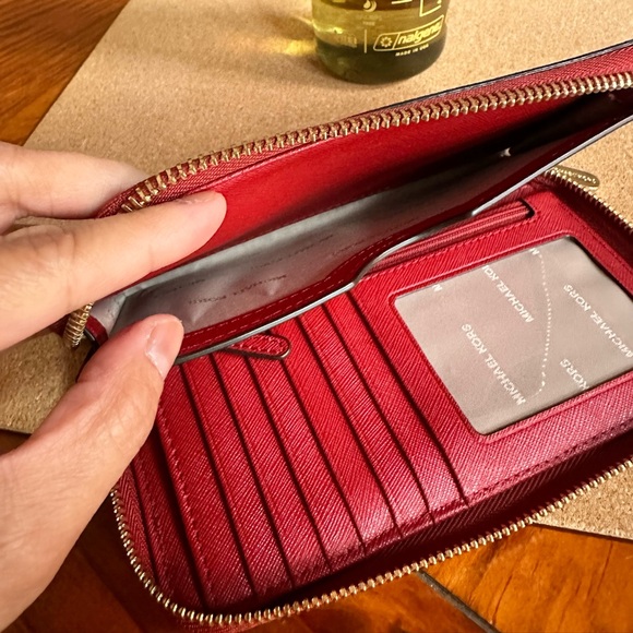 Michael Kors Leather Full Zip Around Wallet & Wrislet, Red, Large - Picture 13 of 15